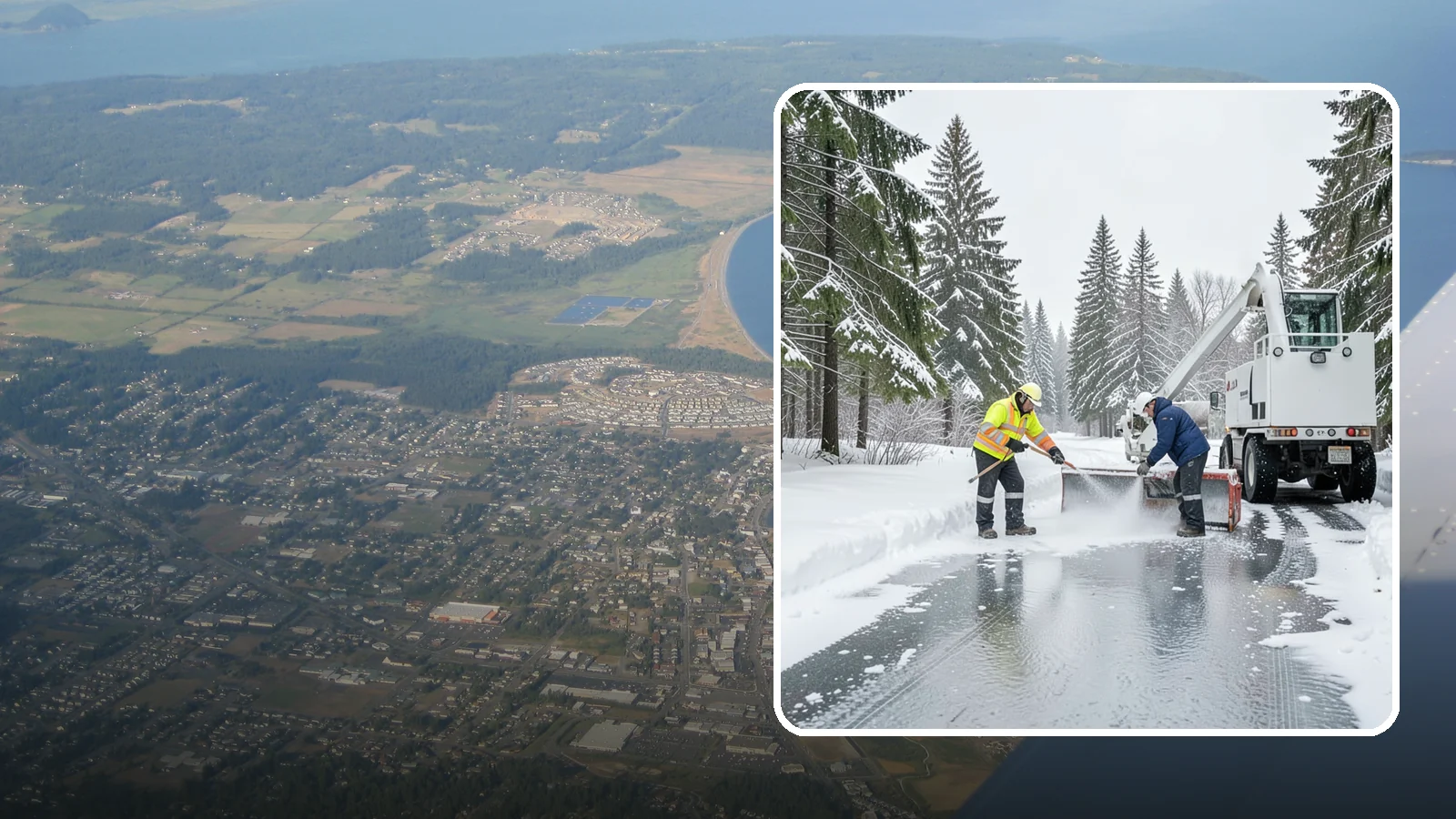 Fire Lane Deicing in Oak Harbor, Island County, WA - Deicing of fire lanes to keep emergency access surfaces from glazing over after they have been plowed.