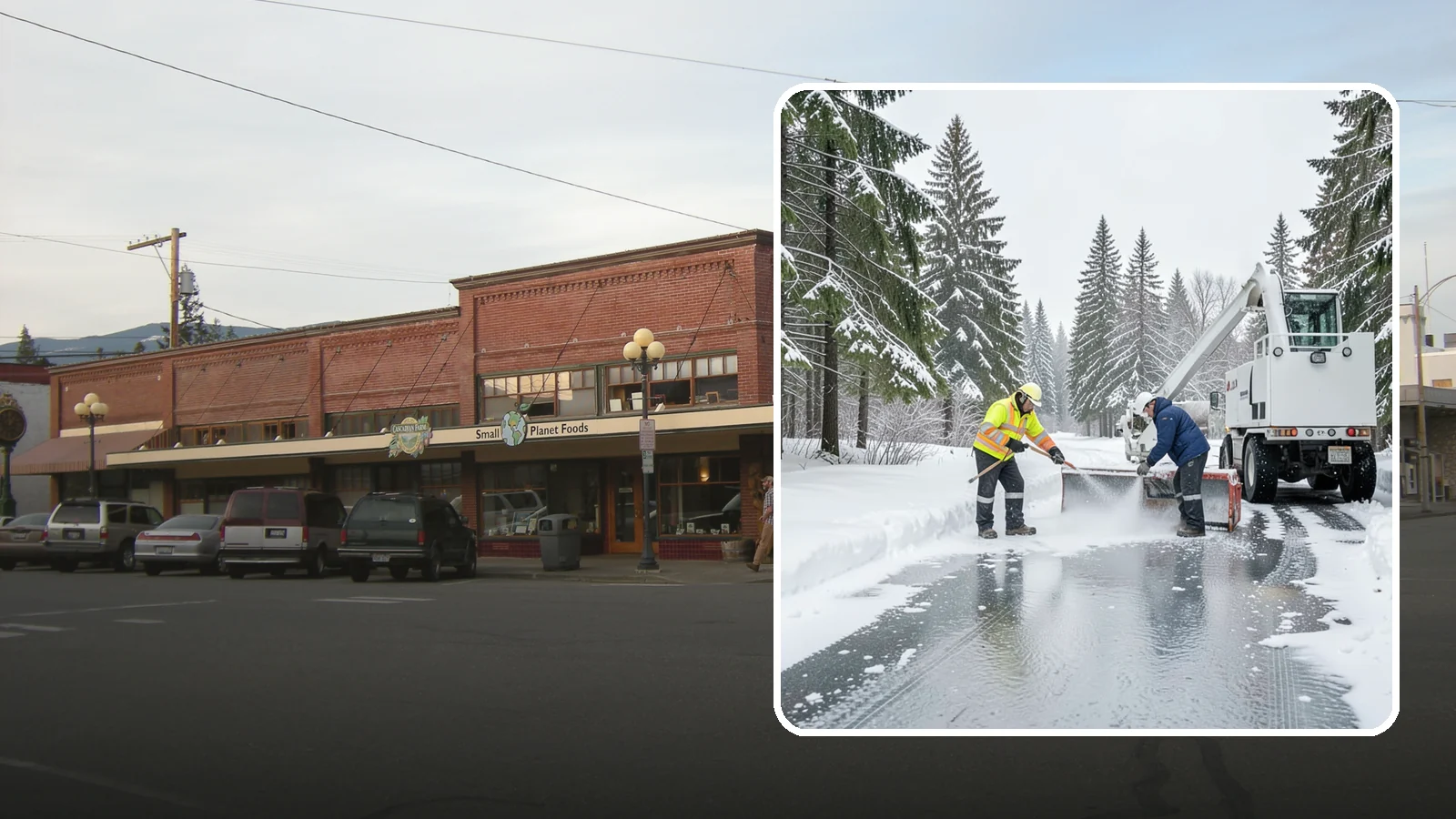 Fire Lane Deicing in Sedro-Woolley, Skagit County, WA - Deicing of fire lanes to keep emergency access surfaces from glazing over after they have been plowed.