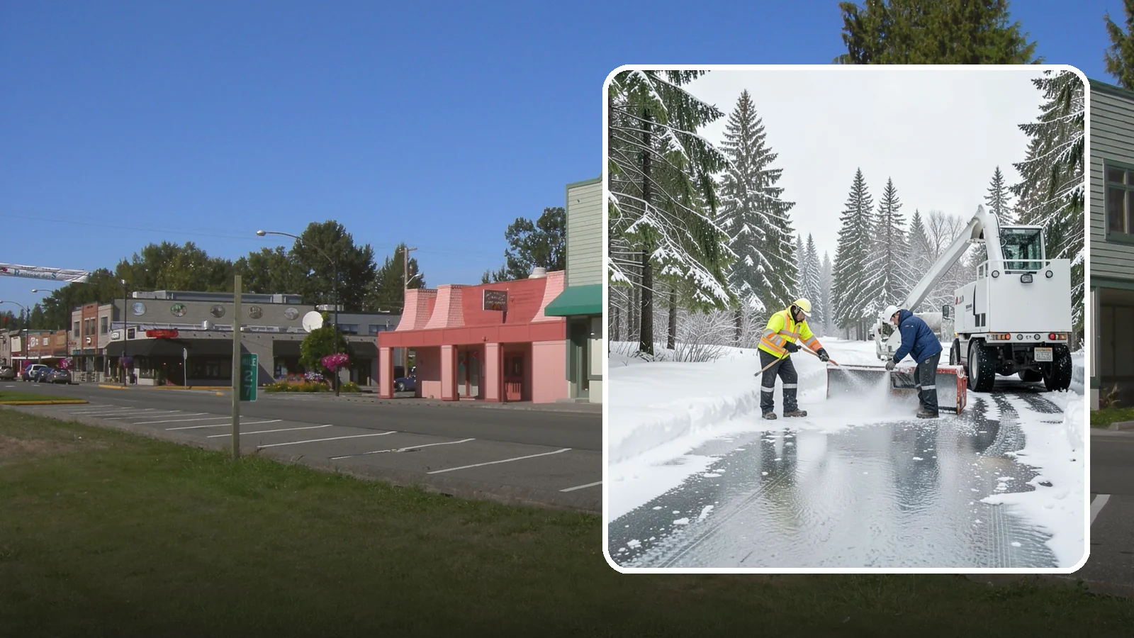 Fire Lane Deicing in Snoqualmie, King County, WA - Deicing of fire lanes to keep emergency access surfaces from glazing over after they have been plowed.