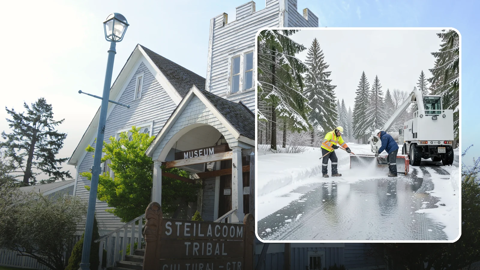 Fire Lane Deicing in Steilacoom, Pierce County, WA - Deicing of fire lanes to keep emergency access surfaces from glazing over after they have been plowed.
