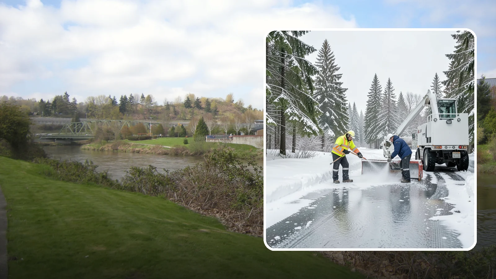 Fire Lane Deicing in Tukwila, King County, WA - Deicing of fire lanes to keep emergency access surfaces from glazing over after they have been plowed.