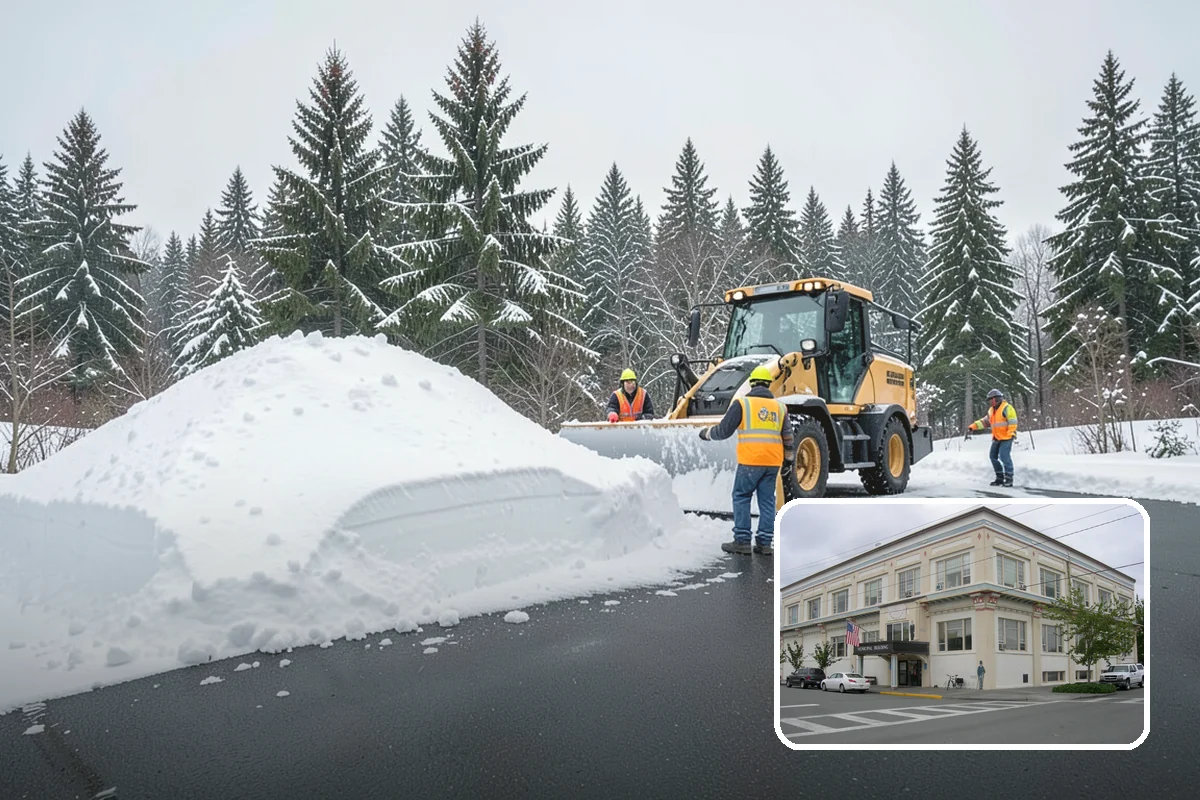 Fire Station Snow Removal in Anacortes, Skagit County, WA - Apparatus aprons cleared and sanded for immediate response