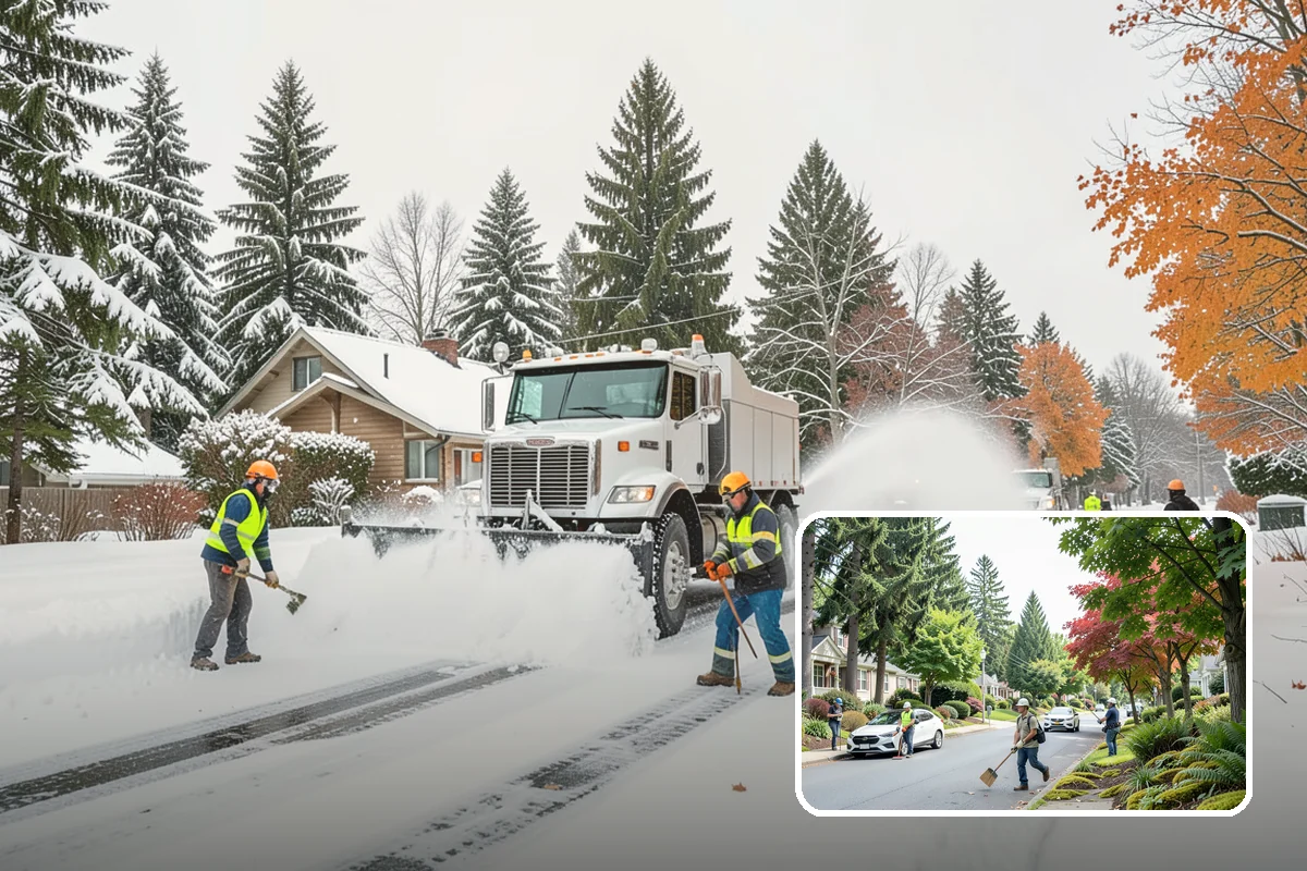 Fire Station Snow Removal in Beaux Arts Village, King County, WA - Apparatus aprons cleared and sanded for immediate response