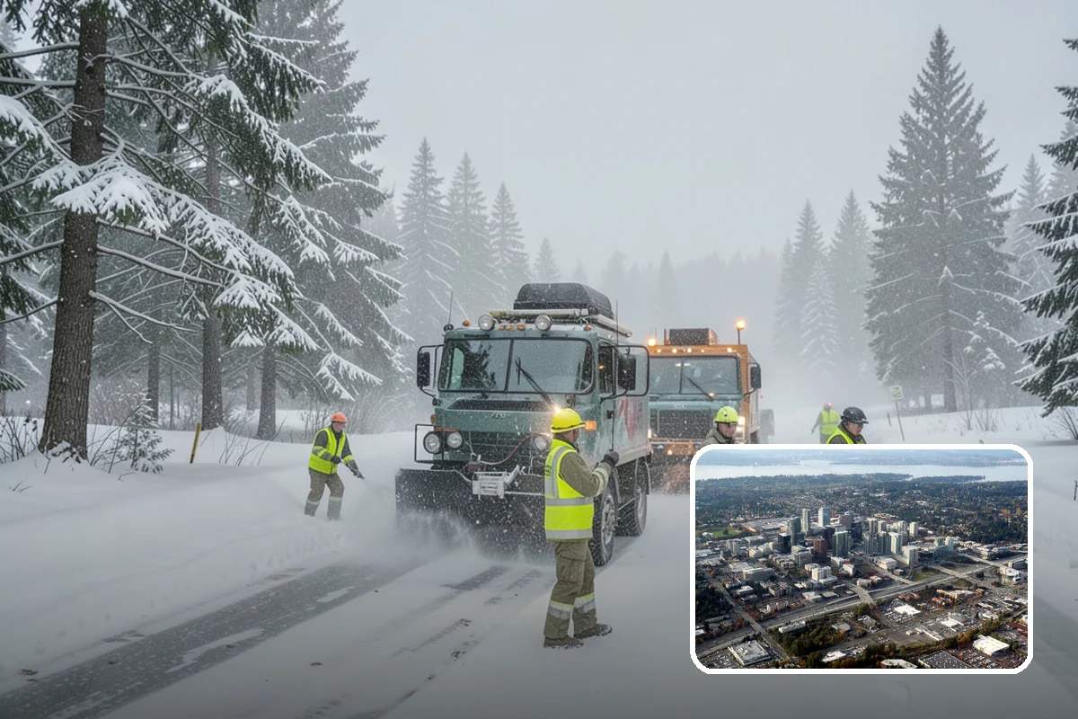 Fire Station Snow Removal in Bellevue, King County, WA - Apparatus aprons cleared and sanded for immediate response