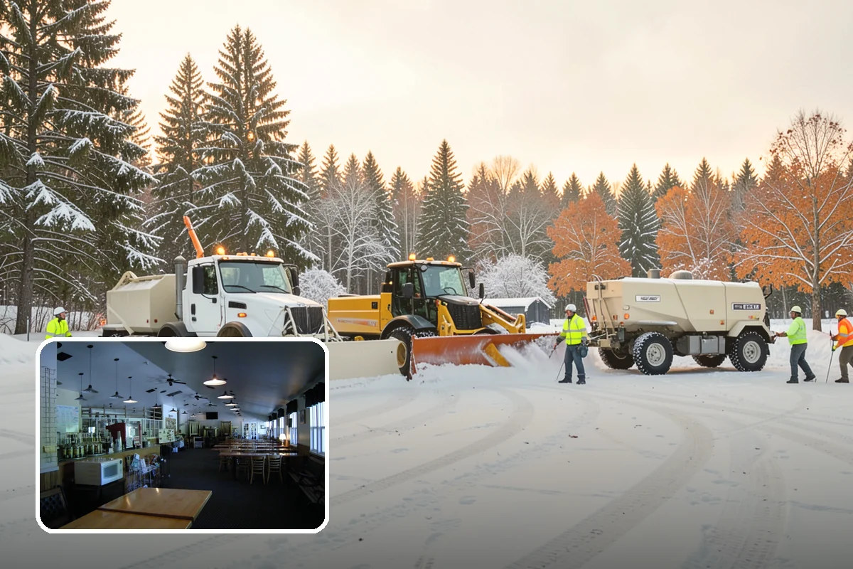 Fire Station Snow Removal in Black Diamond, King County, WA - Apparatus aprons cleared and sanded for immediate response