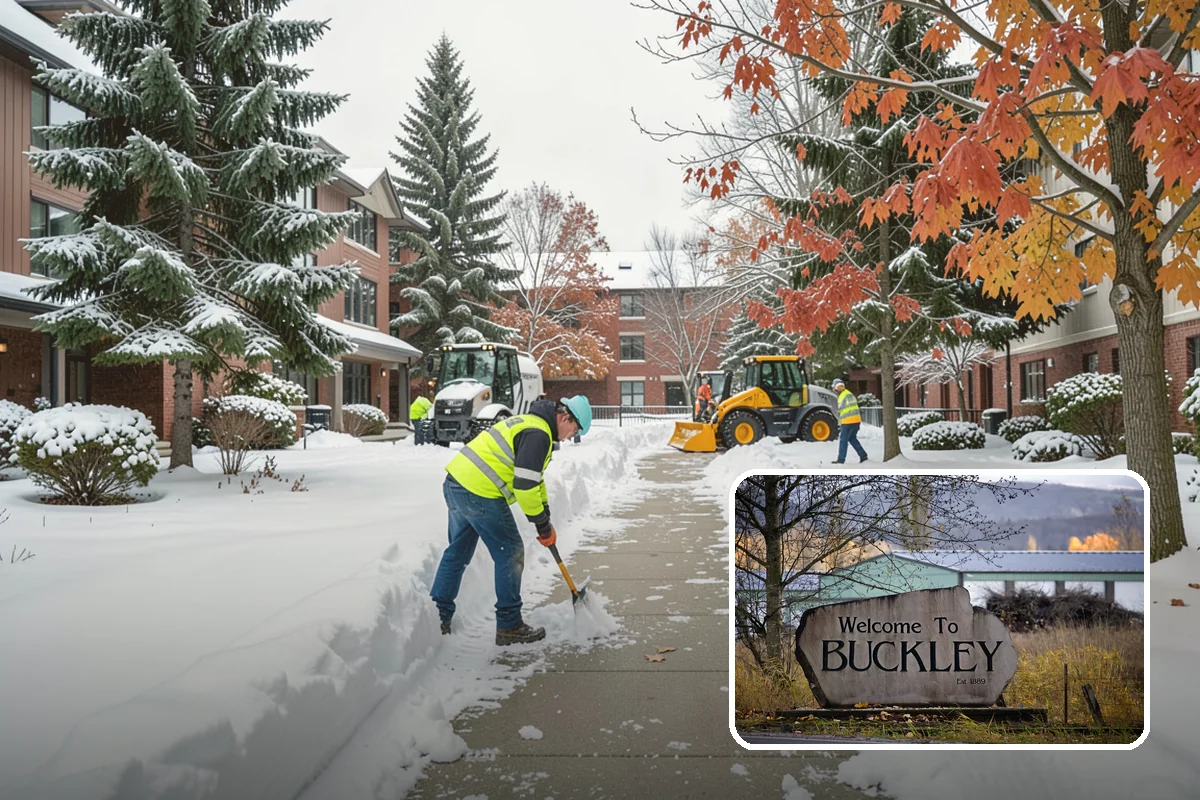 Fire Station Snow Removal in Buckley, Pierce County, WA - Apparatus aprons cleared and sanded for immediate response