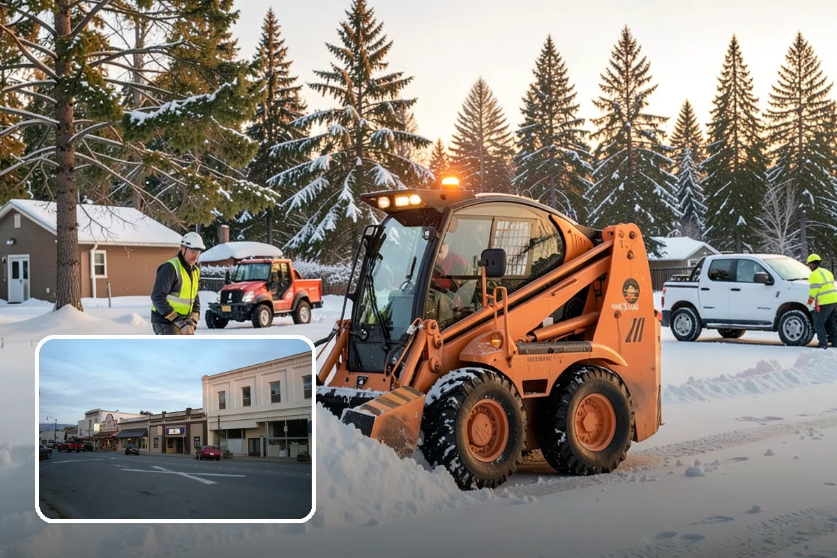 Fire Station Snow Removal in Burlington, Skagit County, WA - Apparatus aprons cleared and sanded for immediate response