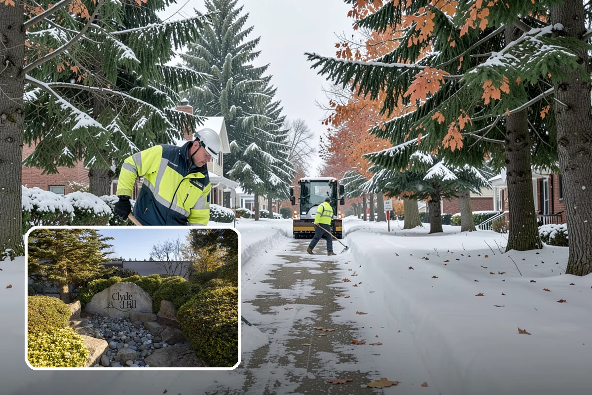 Fire Station Snow Removal in Clyde Hill, King County, WA - Apparatus aprons cleared and sanded for immediate response
