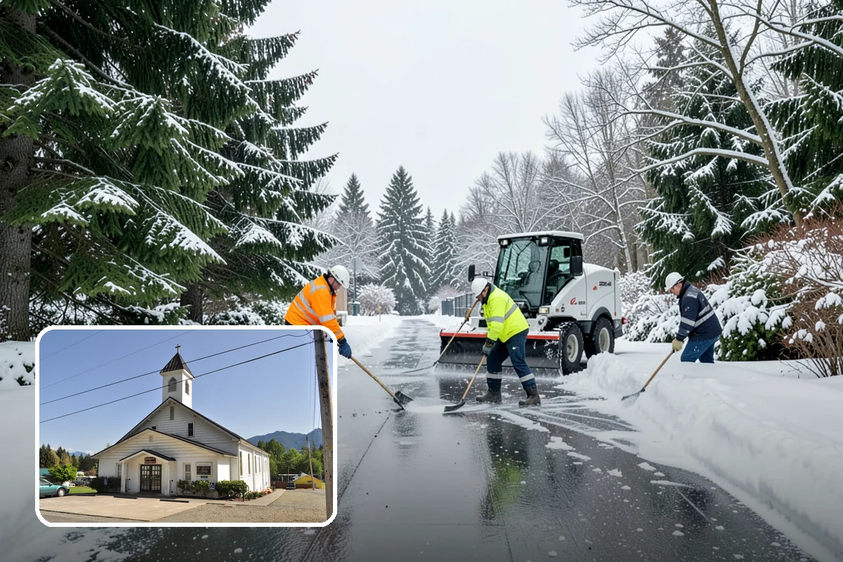 Fire Station Snow Removal in Concrete, Skagit County, WA - Apparatus aprons cleared and sanded for immediate response
