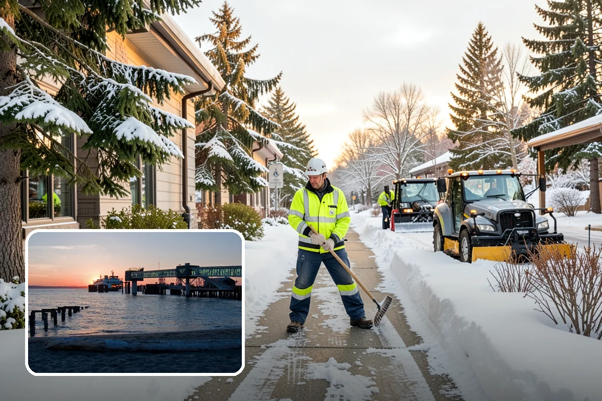 Fire Station Snow Removal in Edmonds, Snohomish County, WA - Apparatus aprons cleared and sanded for immediate response