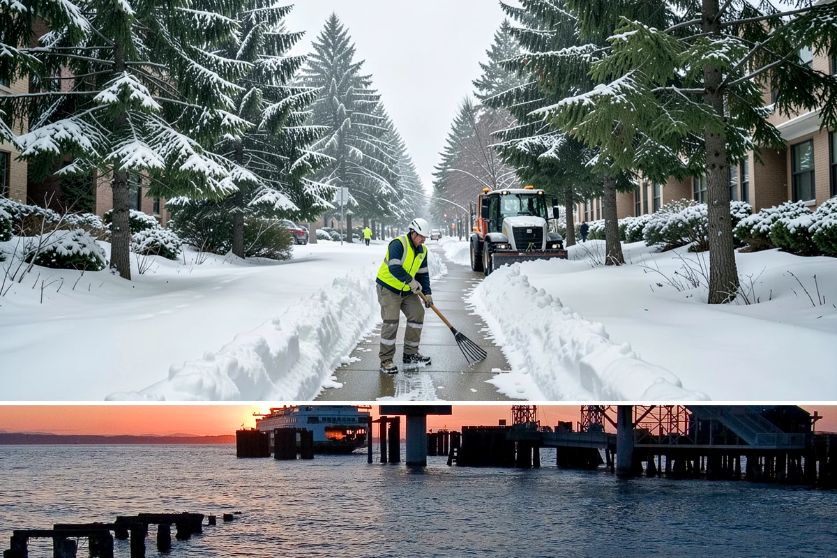 Fire Station Snow Removal in Edmonds, Snohomish County, WA - Stations need dependable readiness November through February, especially during overnight cold snaps.
