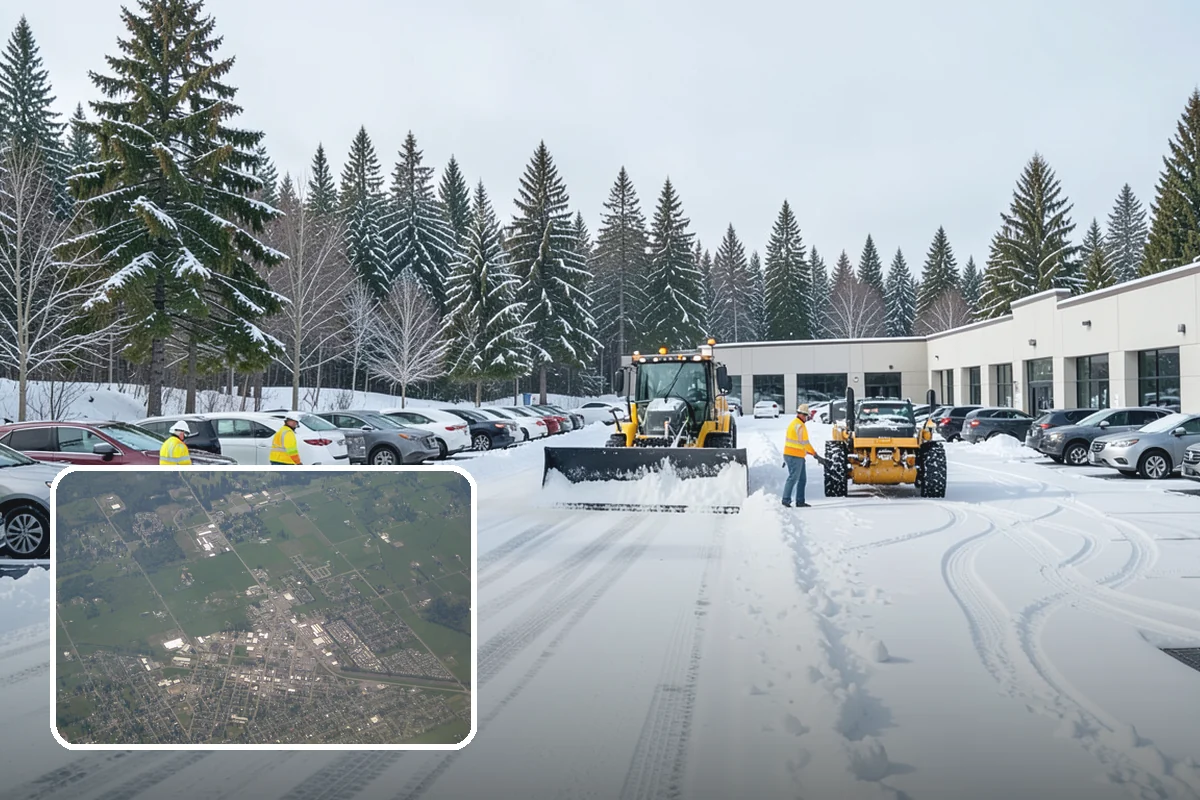 Fire Station Snow Removal in Enumclaw, King County, WA - Apparatus aprons cleared and sanded for immediate response
