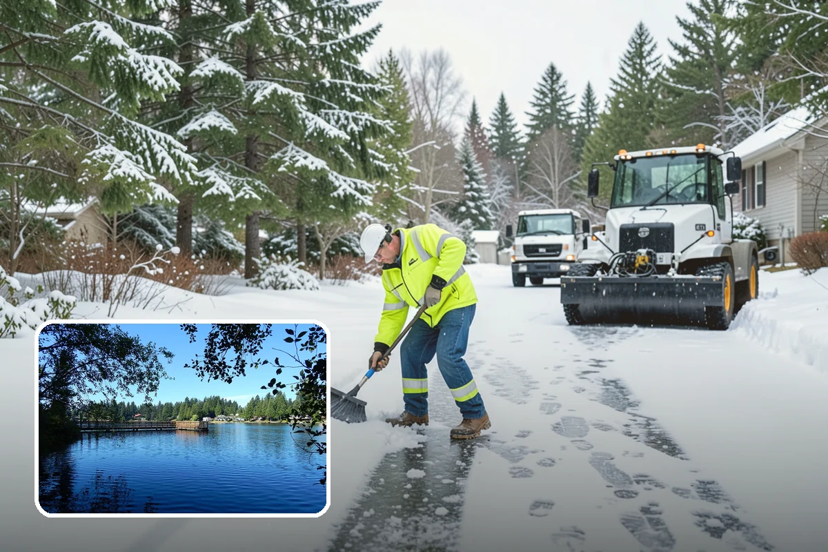 Fire Station Snow Removal in Federal Way, King County, WA - Apparatus aprons cleared and sanded for immediate response