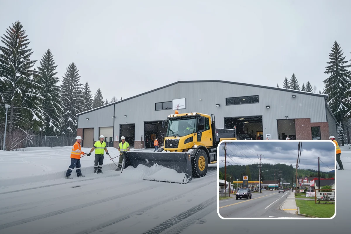 Fire Station Snow Removal in Granite Falls, Snohomish County, WA - Apparatus aprons cleared and sanded for immediate response