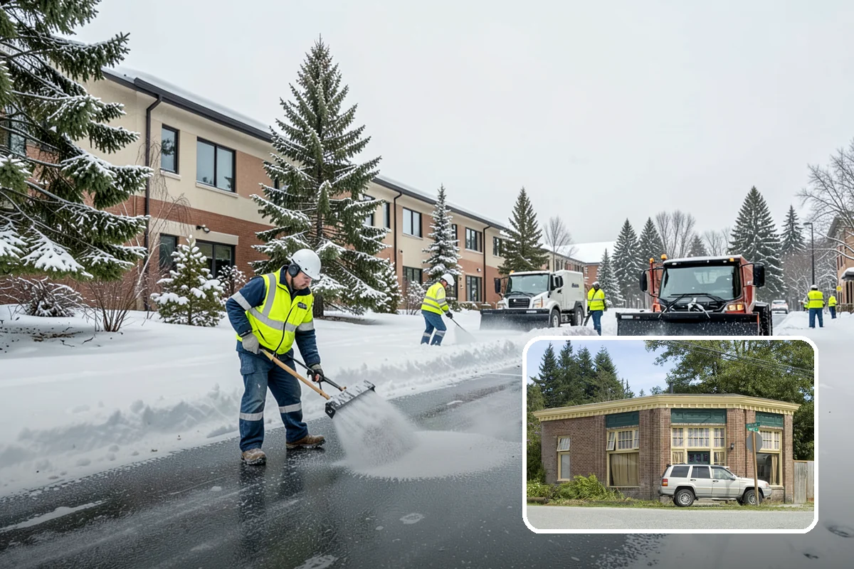 Fire Station Snow Removal in Hamilton, Skagit County, WA - Apparatus aprons cleared and sanded for immediate response