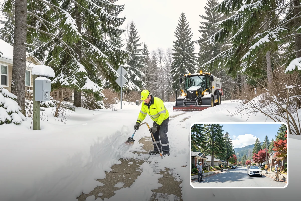 Fire Station Snow Removal in Hunts Point, King County, WA - Apparatus aprons cleared and sanded for immediate response