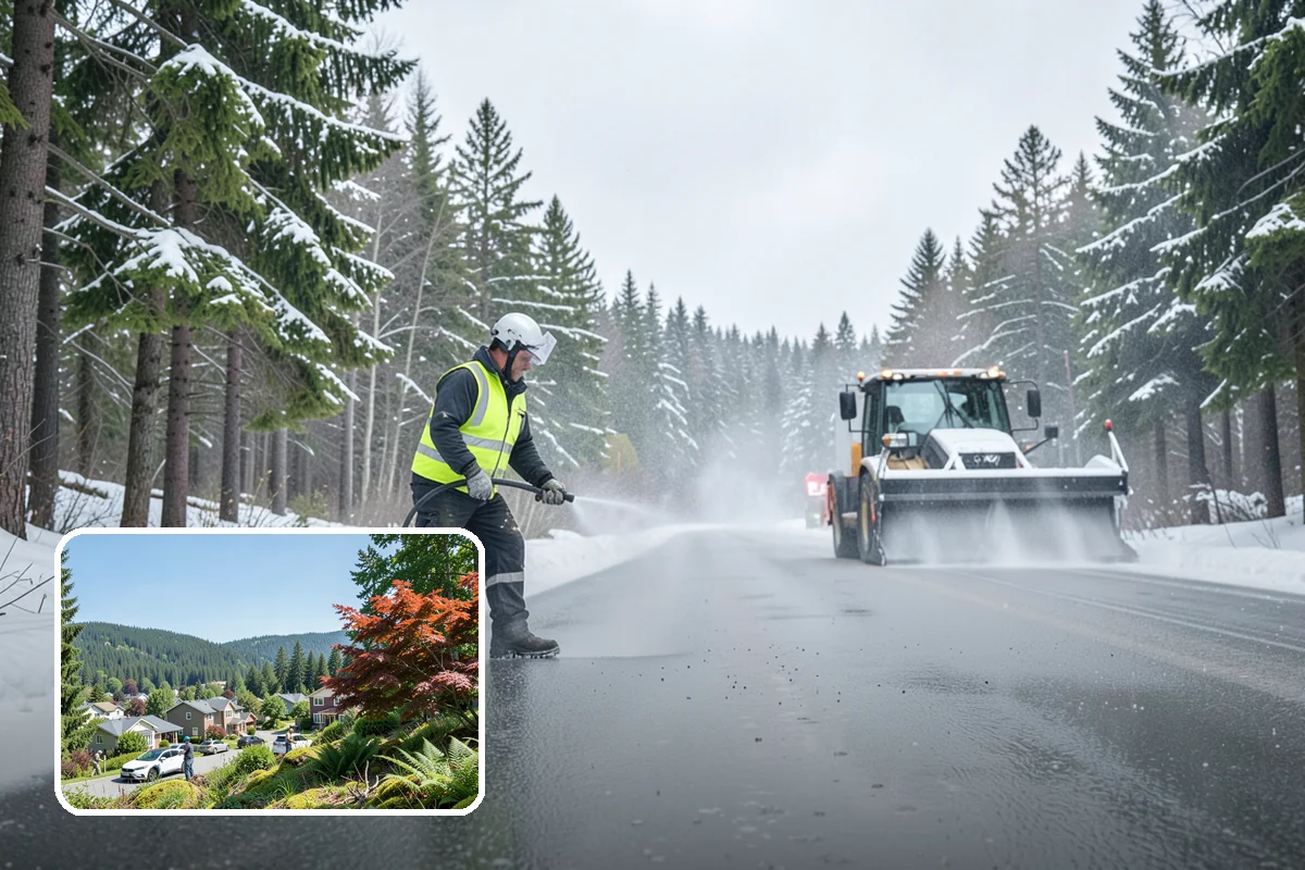 Fire Station Snow Removal in Index, Snohomish County, WA - Apparatus aprons cleared and sanded for immediate response