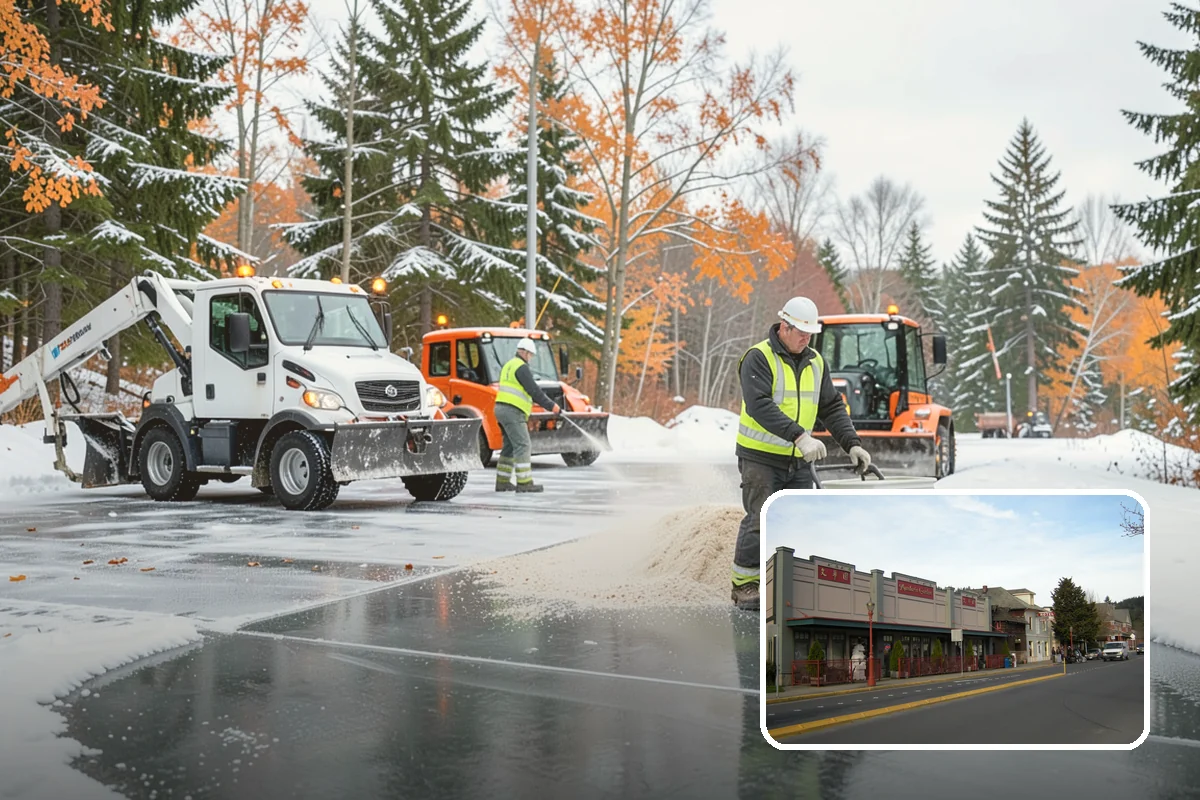 Fire Station Snow Removal in Issaquah, King County, WA - Apparatus aprons cleared and sanded for immediate response
