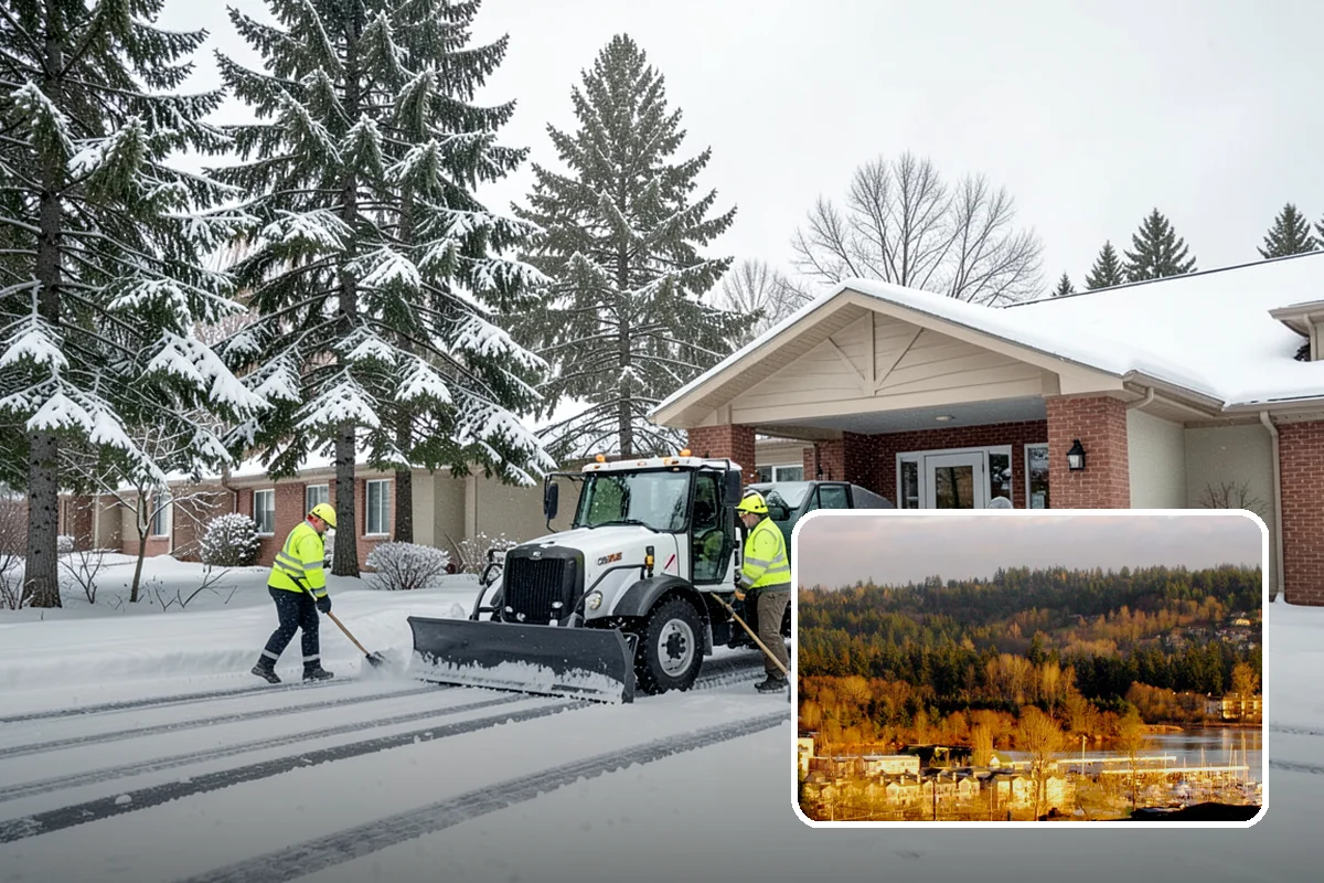 Fire Station Snow Removal in Kenmore, King County, WA - Apparatus aprons cleared and sanded for immediate response