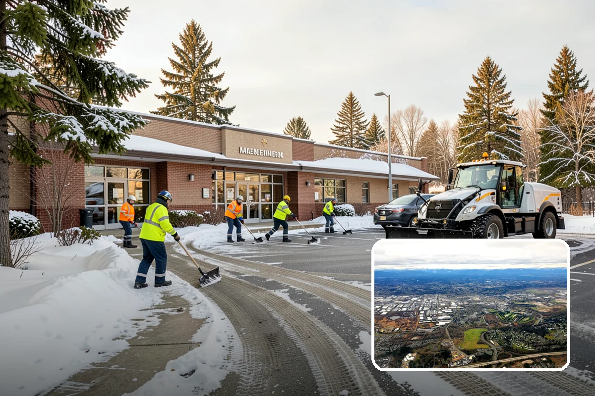 Fire Station Snow Removal in Kent, King County, WA - Apparatus aprons cleared and sanded for immediate response