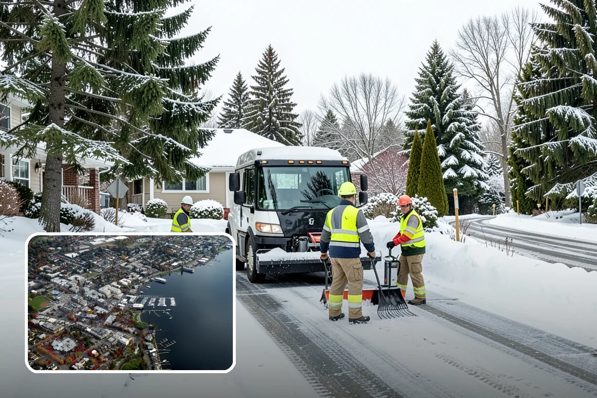Fire Station Snow Removal in Kirkland, King County, WA - Apparatus aprons cleared and sanded for immediate response