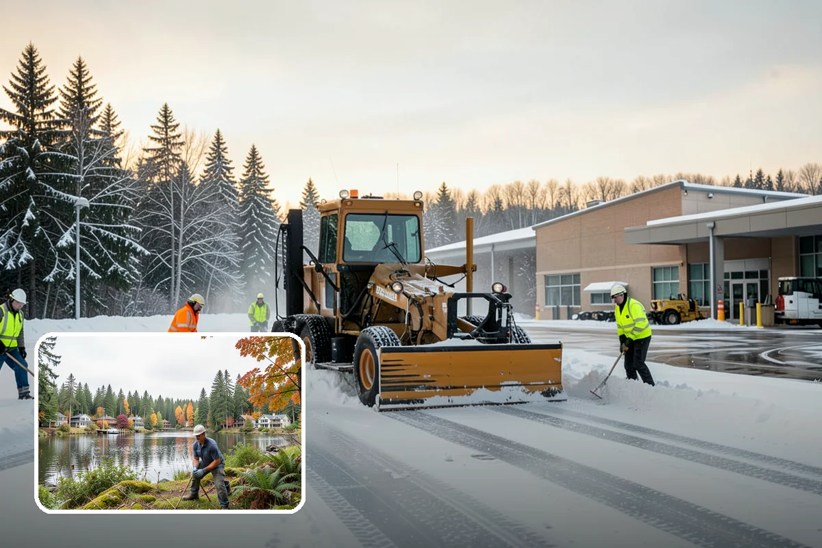 Fire Station Snow Removal in La Conner, Skagit County, WA - Apparatus aprons cleared and sanded for immediate response