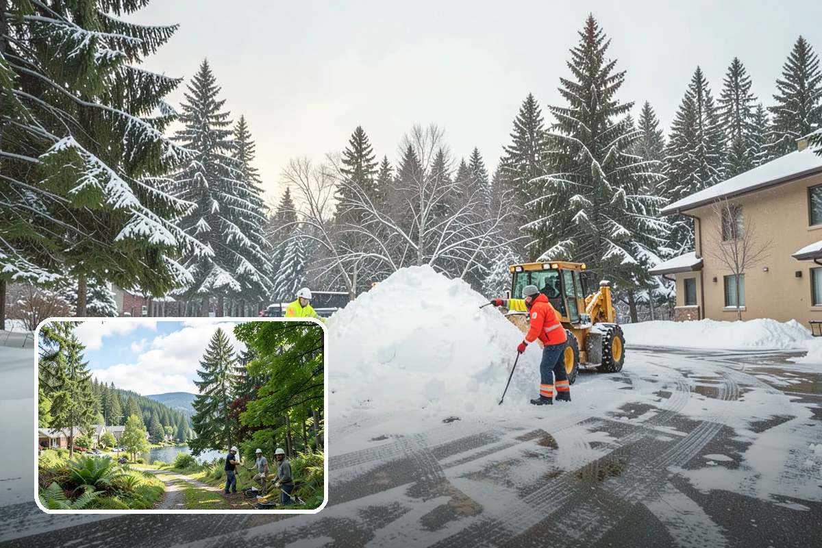 Fire Station Snow Removal in Lake Forest Park, King County, WA - Apparatus aprons cleared and sanded for immediate response
