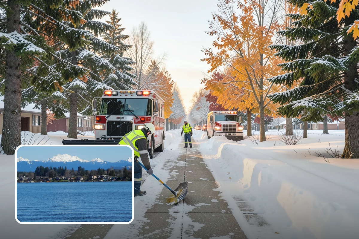 Fire Station Snow Removal in Lake Stevens, Snohomish County, WA - Apparatus aprons cleared and sanded for immediate response