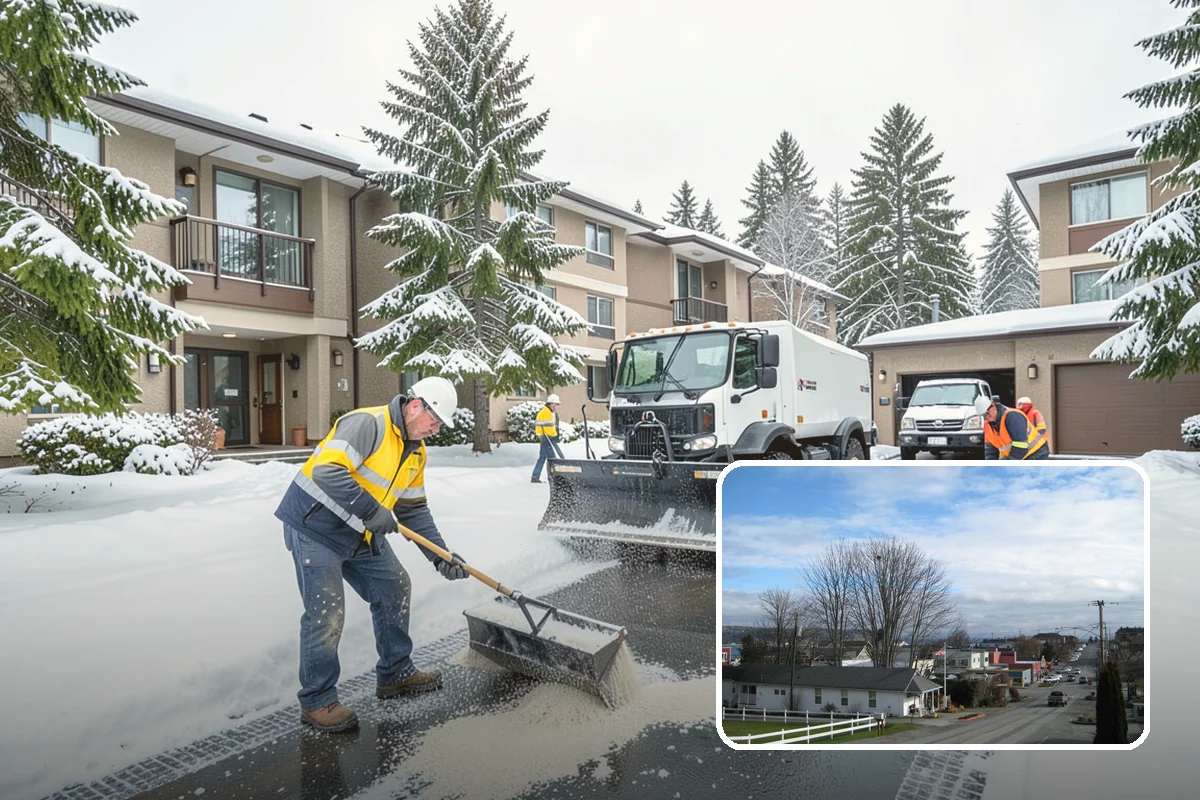Fire Station Snow Removal in Langley, Island County, WA - Apparatus aprons cleared and sanded for immediate response