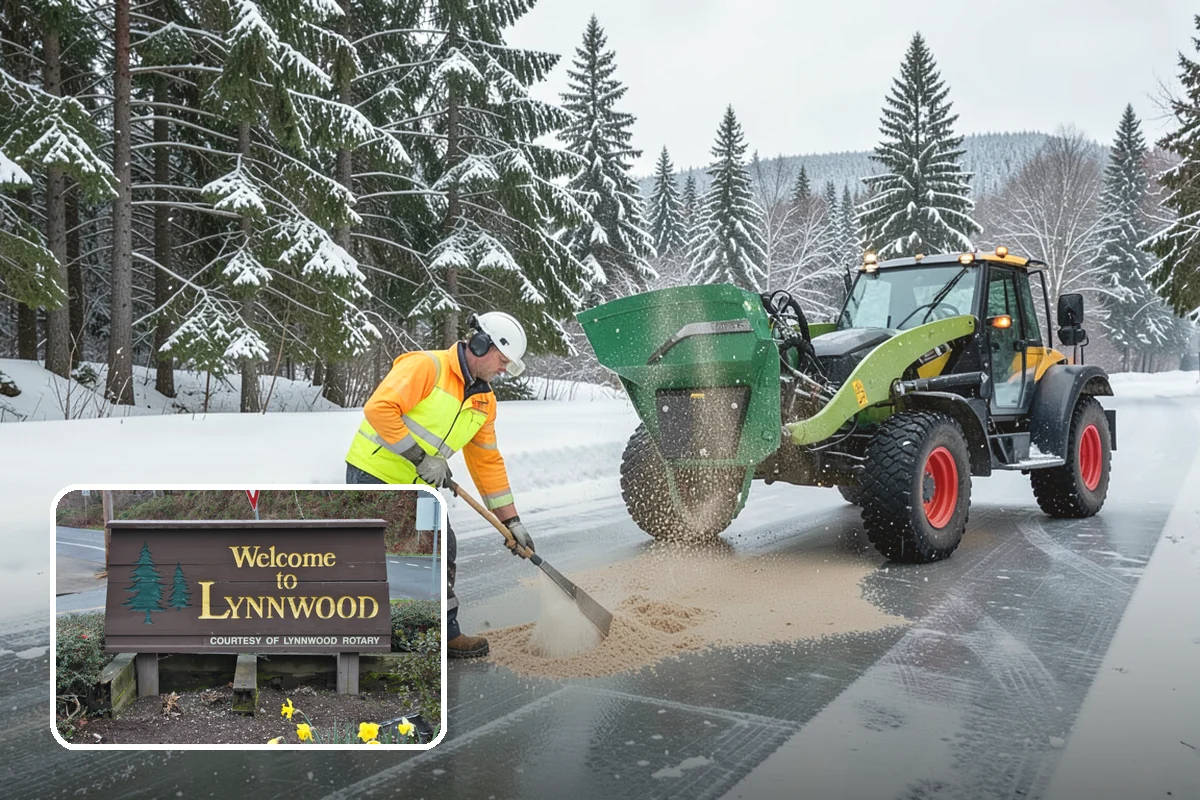 Fire Station Snow Removal in Lynnwood, Snohomish County, WA - Apparatus aprons cleared and sanded for immediate response