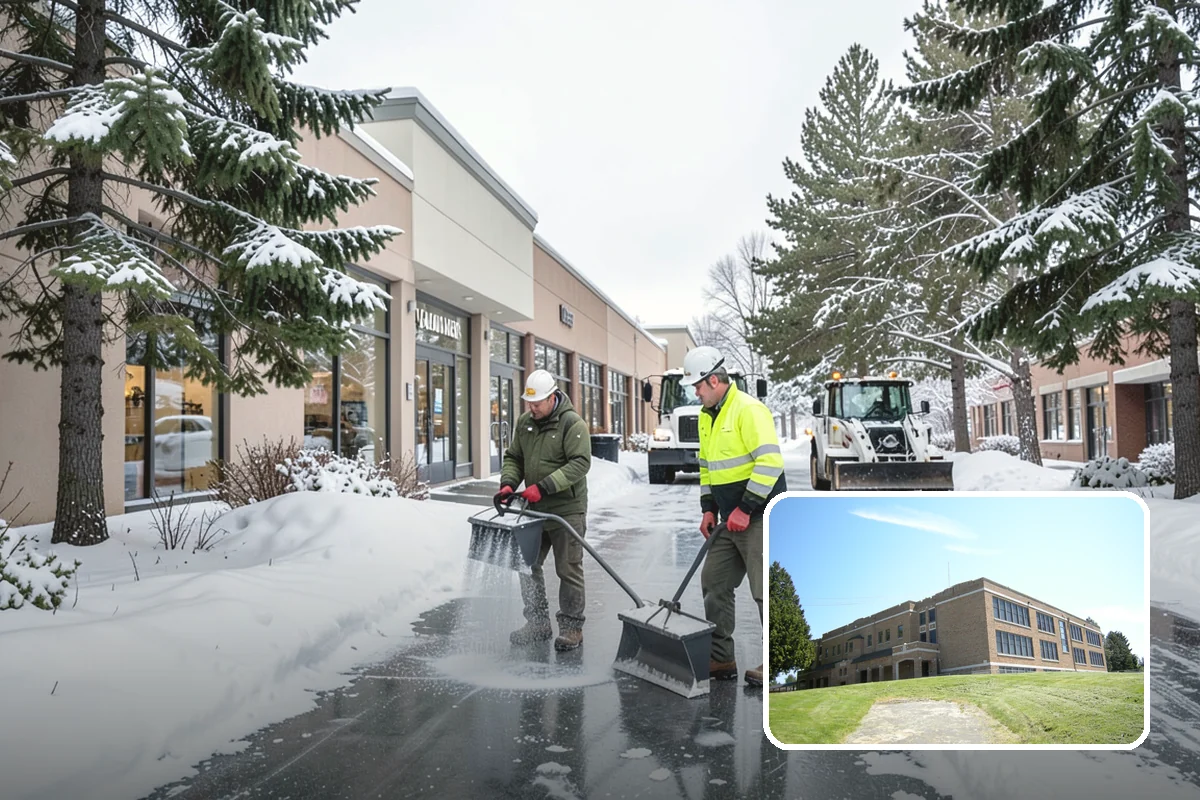 Fire Station Snow Removal in Maple Valley, King County, WA - Apparatus aprons cleared and sanded for immediate response
