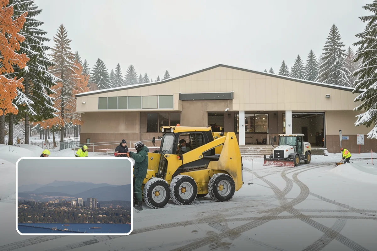 Fire Station Snow Removal in Medina, King County, WA - Apparatus aprons cleared and sanded for immediate response