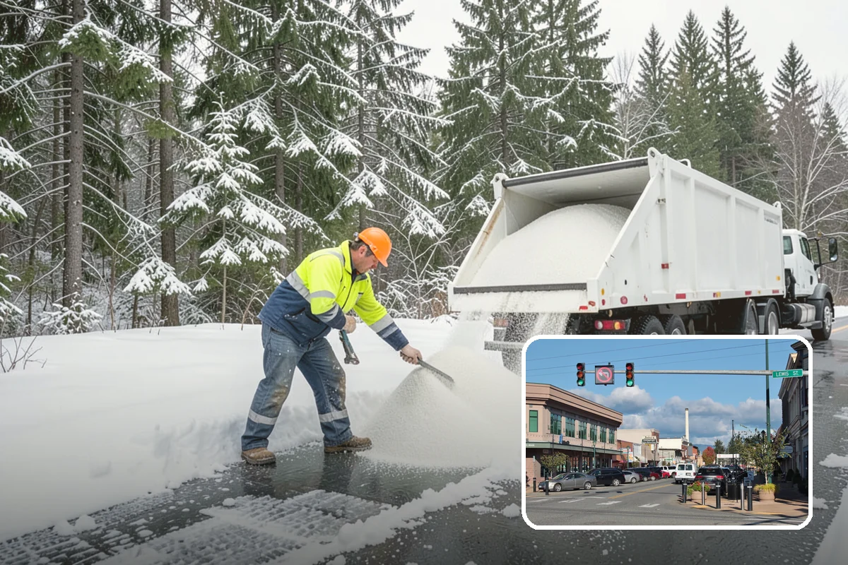Fire Station Snow Removal in Monroe, Snohomish County, WA - Apparatus aprons cleared and sanded for immediate response