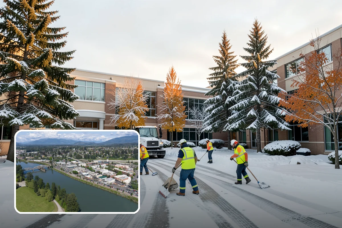 Fire Station Snow Removal in Mount Vernon, Skagit County, WA - Apparatus aprons cleared and sanded for immediate response