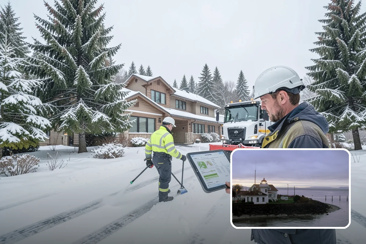Fire Station Snow Removal in Mukilteo, Snohomish County, WA - Apparatus aprons cleared and sanded for immediate response