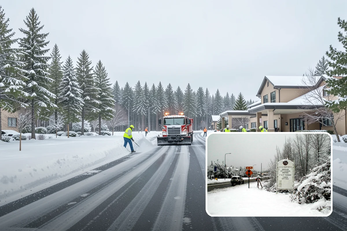 Fire Station Snow Removal in Newcastle, King County, WA - Apparatus aprons cleared and sanded for immediate response