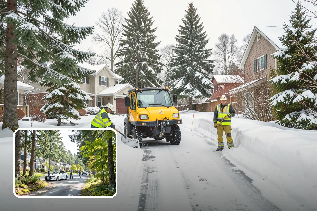 Fire Station Snow Removal in Normandy Park, King County, WA - Apparatus aprons cleared and sanded for immediate response