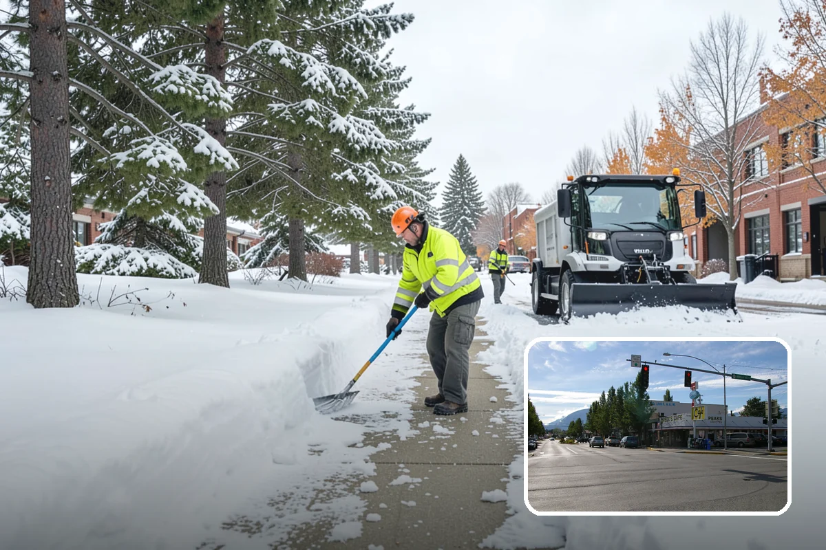 Fire Station Snow Removal in North Bend, King County, WA - Apparatus aprons cleared and sanded for immediate response