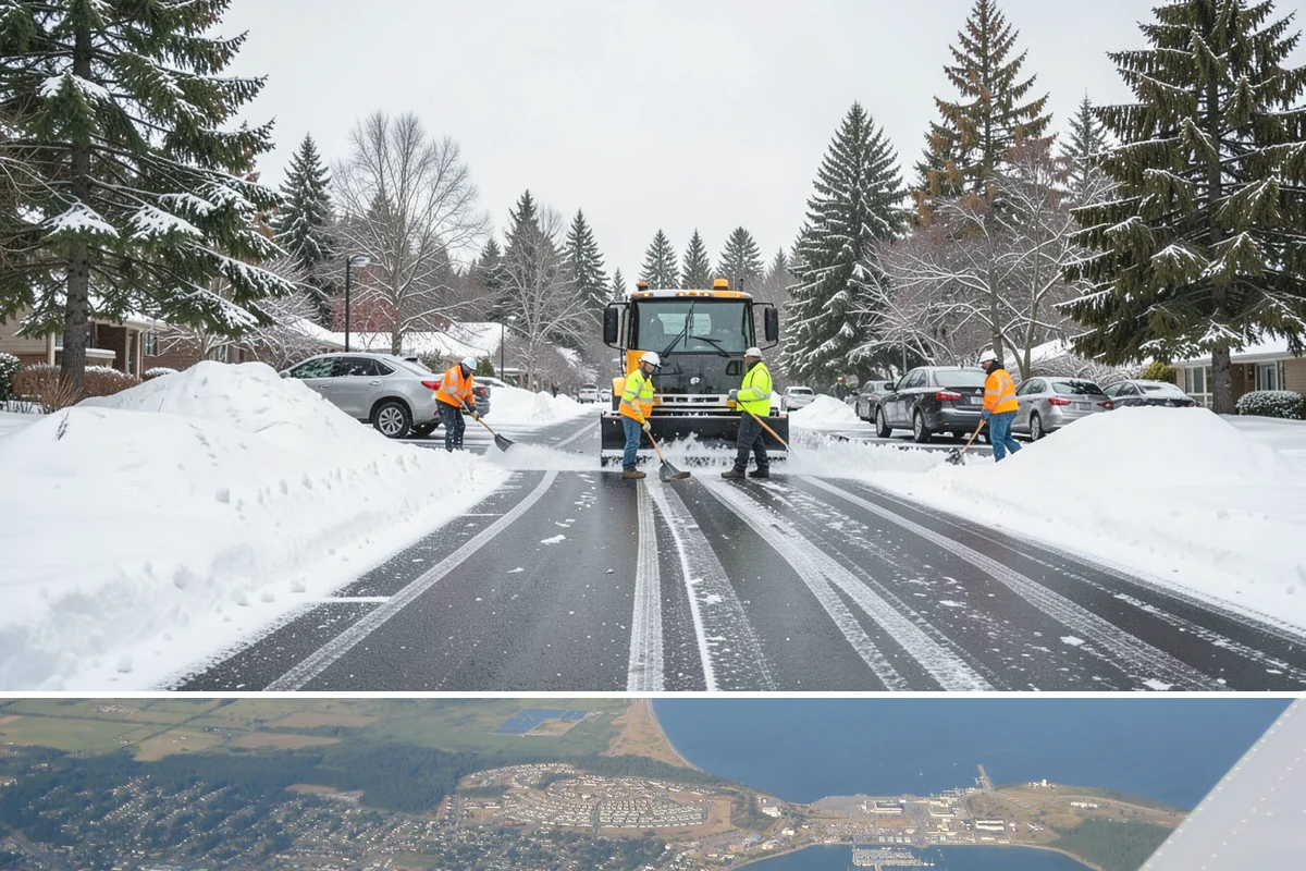 Fire Station Snow Removal in Oak Harbor, Island County, WA - Stations need dependable readiness November through February, especially during overnight cold snaps.