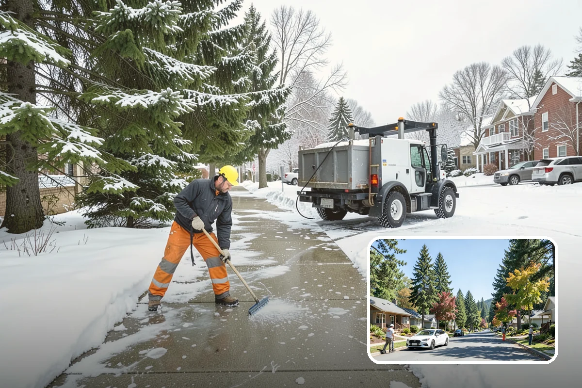 Fire Station Snow Removal in Orting, Pierce County, WA - Apparatus aprons cleared and sanded for immediate response