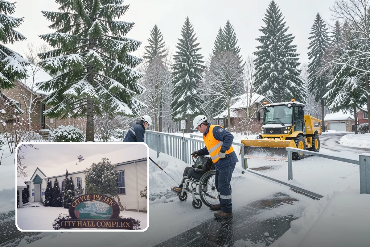 Fire Station Snow Removal in Pacific, King County, WA - Apparatus aprons cleared and sanded for immediate response