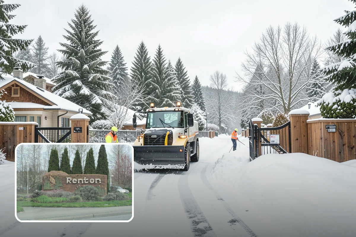 Fire Station Snow Removal in Renton, King County, WA - Apparatus aprons cleared and sanded for immediate response