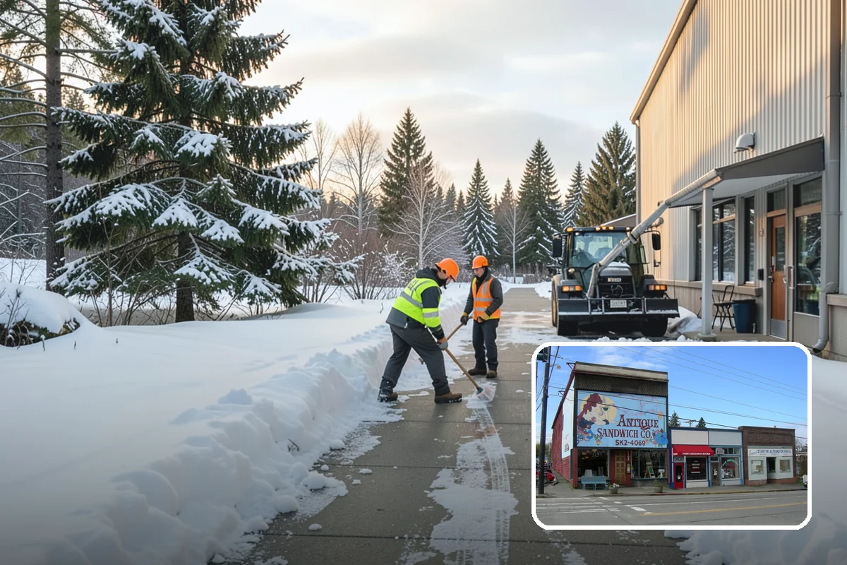 Fire Station Snow Removal in Ruston, Pierce County, WA - Apparatus aprons cleared and sanded for immediate response