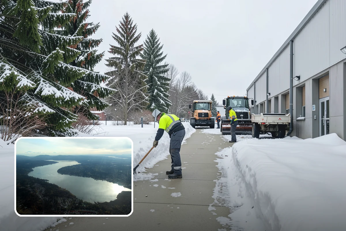 Fire Station Snow Removal in Sammamish, King County, WA - Apparatus aprons cleared and sanded for immediate response