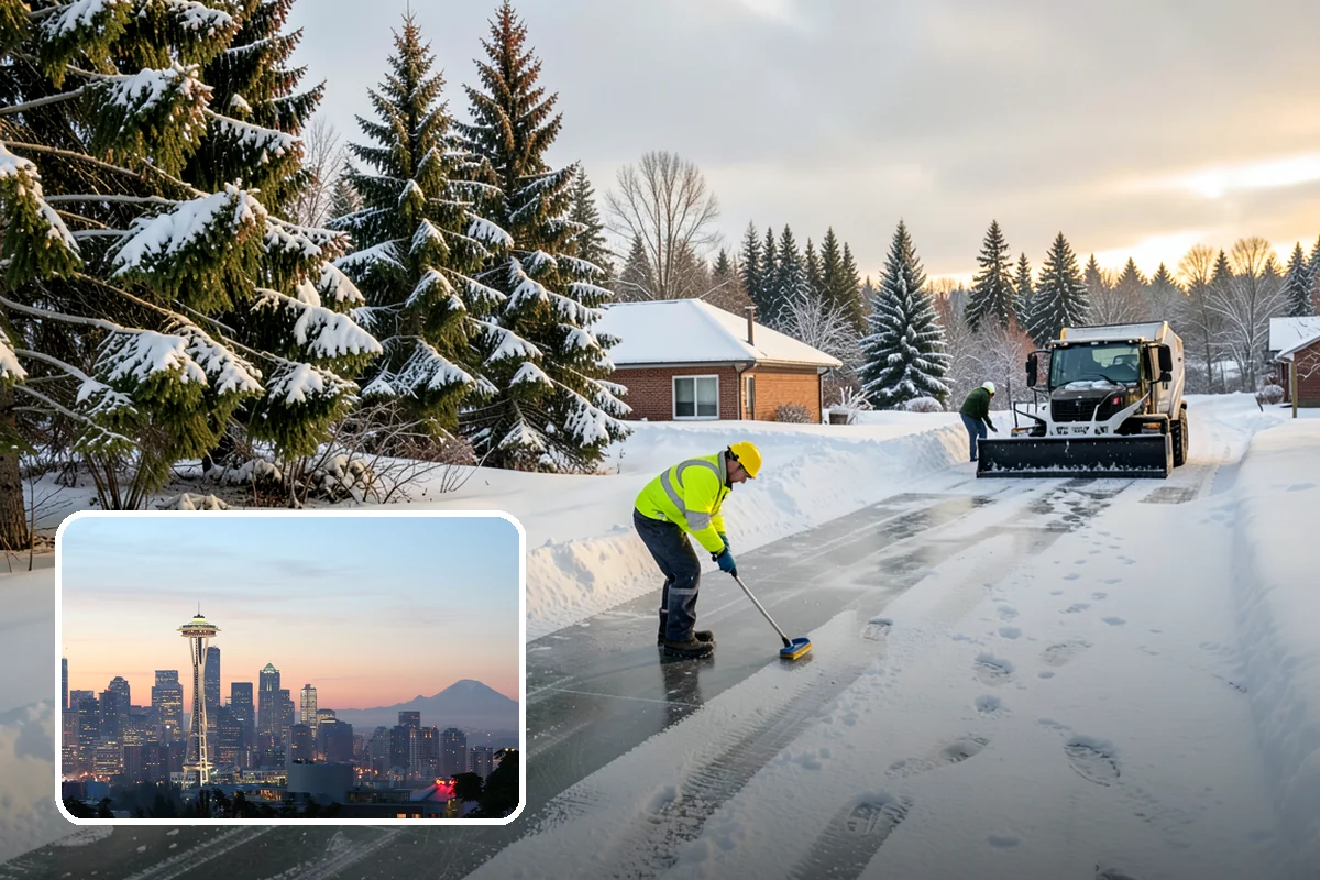 Fire Station Snow Removal in Seattle, King County, WA - Apparatus aprons cleared and sanded for immediate response