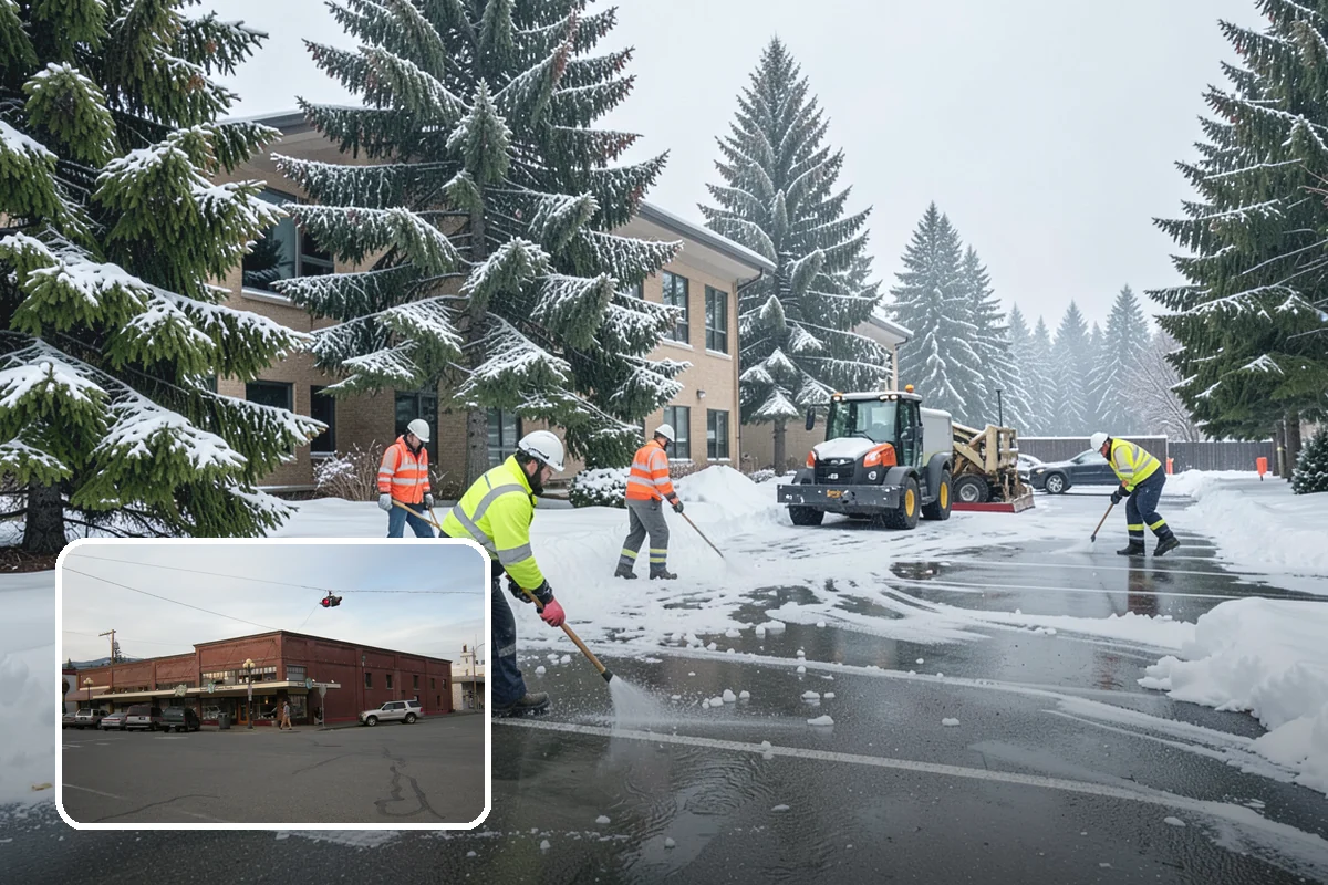 Fire Station Snow Removal in Sedro-Woolley, Skagit County, WA - Apparatus aprons cleared and sanded for immediate response