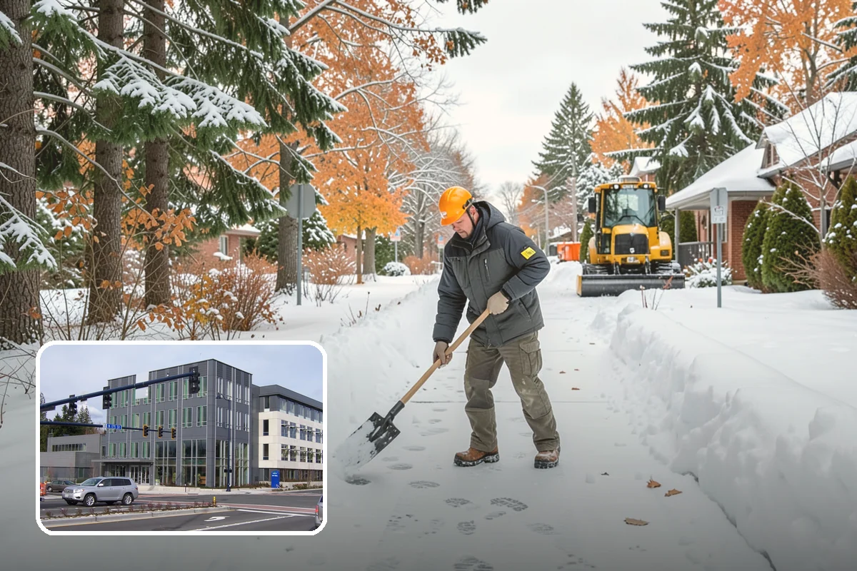 Fire Station Snow Removal in Shoreline, King County, WA - Apparatus aprons cleared and sanded for immediate response