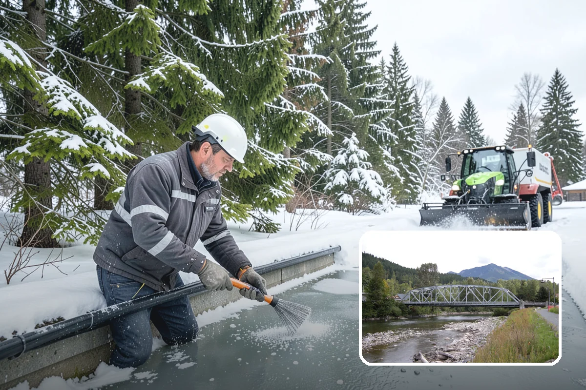 Fire Station Snow Removal in Skykomish, King County, WA - Apparatus aprons cleared and sanded for immediate response