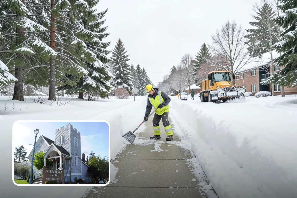 Fire Station Snow Removal in Steilacoom, Pierce County, WA - Apparatus aprons cleared and sanded for immediate response