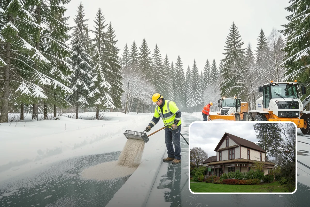 Fire Station Snow Removal in Sumner, Pierce County, WA - Apparatus aprons cleared and sanded for immediate response
